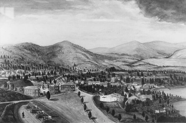 WEST POINT, NEW YORK, 1860. Looking northwest from the West Point Hotel: painting by W
