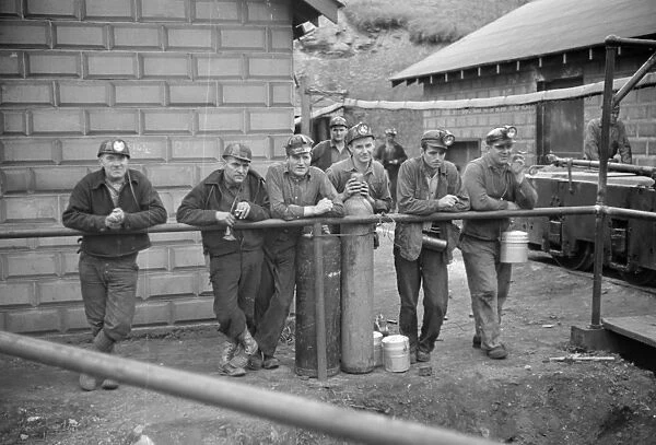 WEST VIRGINIA: COAL MINE. Coal miners waiting for their next trip into the mine in Maidsville