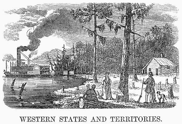 WESTERN SETTLEMENT, c1830s. A settlement in the American West. Wood engraving from an early 19th century school geography