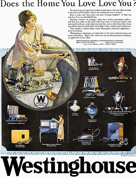 WESTINGHOUSE AD, 1925. American advertisement for Westinghouse electric appliances, 1925