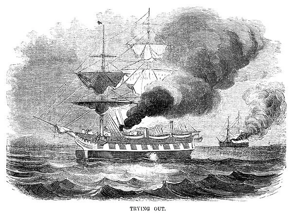 WHALING, 1855. Trying Out. The melting of whale fat on board an American whaling ship