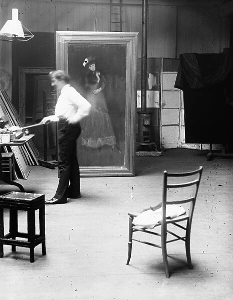WHISTLER: STUDIO, c1890. American artist James McNeill Whistler and a lady, photographed