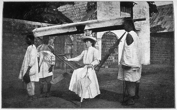 WHITES IN AFRICA, 1907. Mrs. Davis in a Borrowed Hammock, the Local Means of