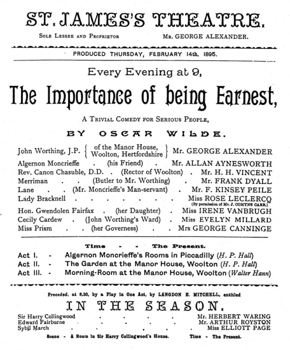 Framed Print : WILDE: PLAY PROGRAM. Program for the first performance of The Importance of Being Earnest