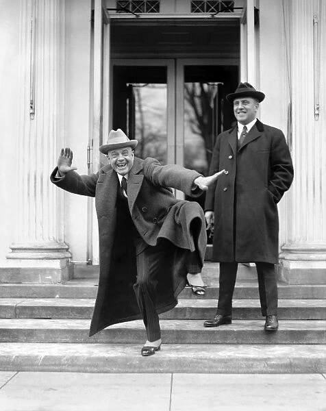 William Ashley Billy Sunday. American evangelist. Photographed at the White House with his manager, Fred W. Rapp (right), in 1922, Washington, D. C