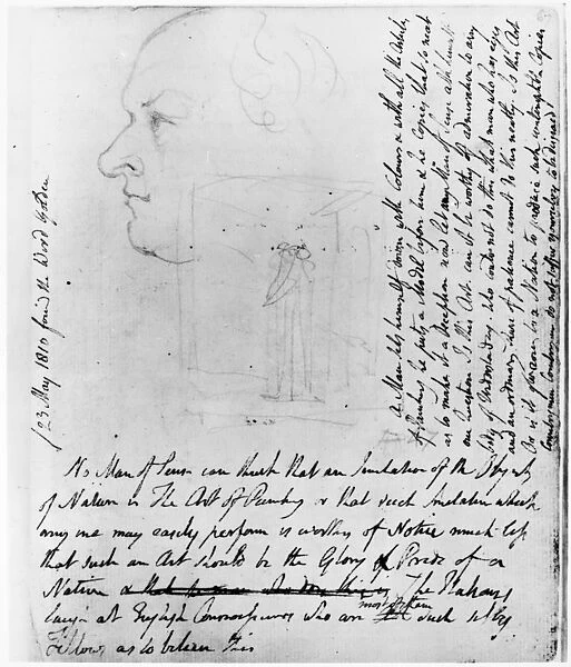 WILLIAM BLAKE (1757-1827). English artist, poet and mystic. Self-portrait in pencil of Blake, from a page of his notebook (the Rossetti Manuscript )