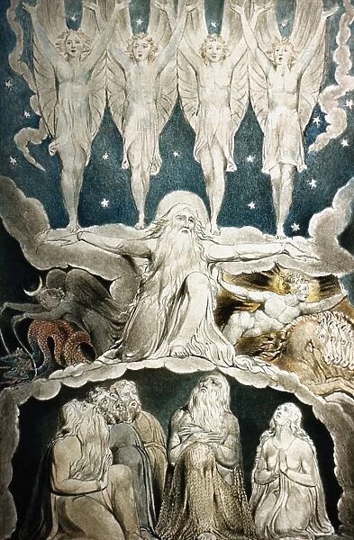 WILLIAM BLAKE: JOB. When the Morning Stars Sang Together (Book of Job). Watercolor