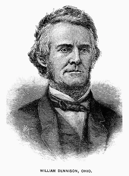 WILLIAM DENNISON (1815-1885). Whig and Republican politician from Ohio. Wood engraving, c1860