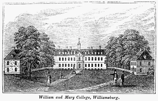 WILLIAM AND MARY COLLEGE. View of William and Mary College in Williamsburg, Virginia. Wood engraving, American, 1856