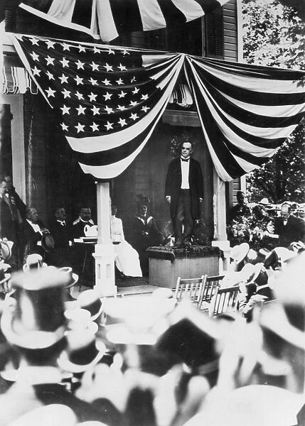 WILLIAM McKINLEY (1843-1901). 25th President of the United States. Photographed making his Presidential nomination acceptance speech from the front porch of his home in Canton, Ohio, in 1896