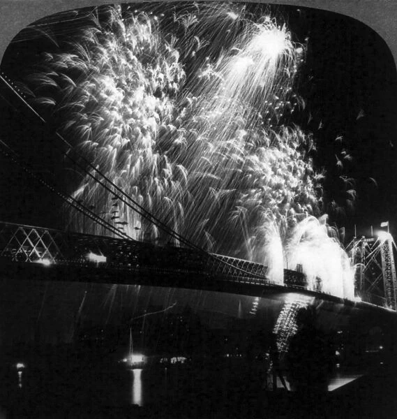 WILLIAMSBURG BRIDGE, c1904. A display of fireworks to celebrate the opening of the bridge