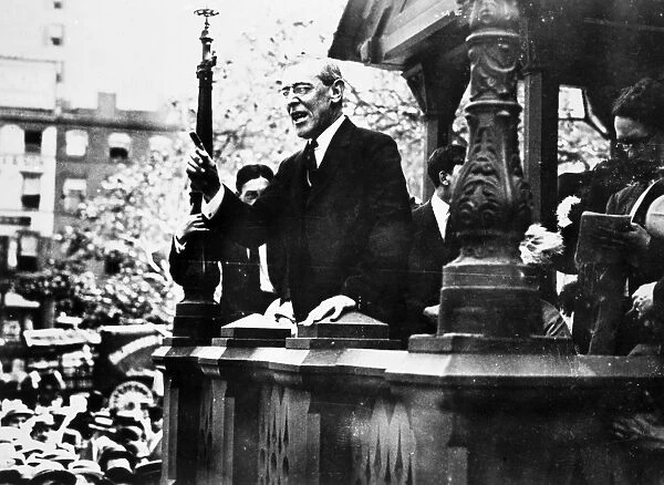 WILSON CAMPAIGNING, 1912. Woodrow Wilson campaigning for the Presidency in Union Square, New York City, 9 September 1912