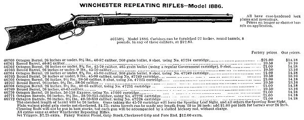 WINCHESTER RIFLE AD, 1895. Engraved advertisement for Winchester Repeating Rifles from the Montgomery Ward & Company mail-order catalogue of 1895