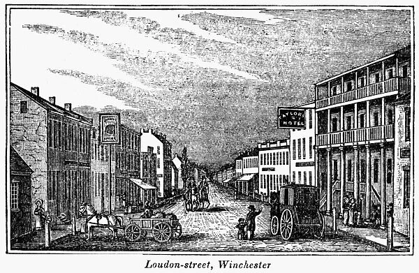 WINCHESTER, WEST VIRGINIA. London Street at Winchester, Virginia, present day West Virginia. Wood engraving, American, 1856