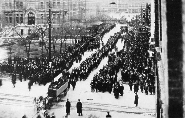 WINNIPEG: PROTEST, 1919. Mass protest in front of City Hall at Winnepeg, Canada