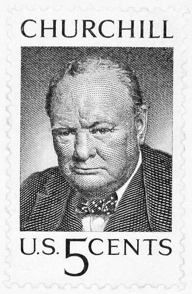 WINSTON CHURCHILL (1874-1965). Sir Winston Leonard Spencer Churchill. English statesman and writer. Steel engraving on a U. S. postage stamp, 1965