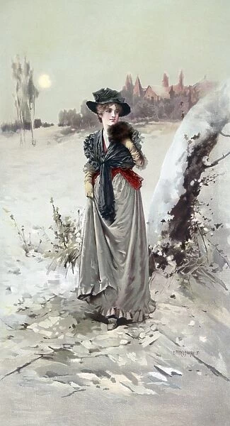WINTER GIRL, c1895. The Winter Girl. Lithograph by Percy Moran, c1895