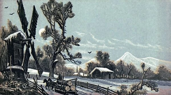 WINTER SCENE, c1885. American trade card with a winter scene. Color wood engraving