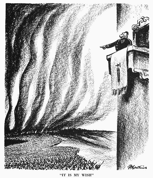 It Is My Wish. American cartoon by D. R. Fitzpatrick, 1940, on Italian dictator Benito Mussolinis declaration of war against France on 10 June 1940