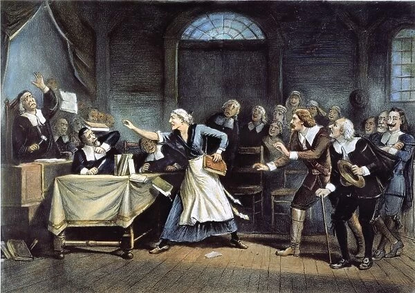 WITCH TRIAL. Trial at Salem, Massachusetts, in 1692. Lithograph by George H. Walker, 1892