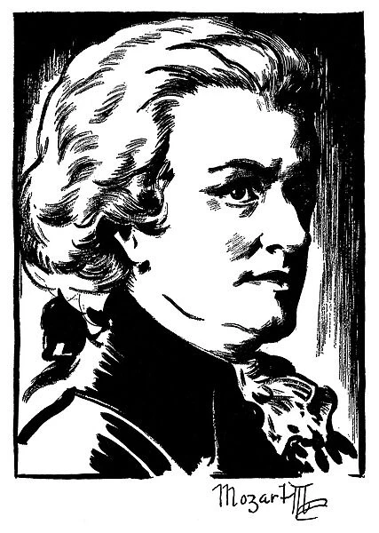 WOLFGANG AMADEUS MOZART (1756-1791). Austrian composer. Drawing by Samuel Nisenson, c1932