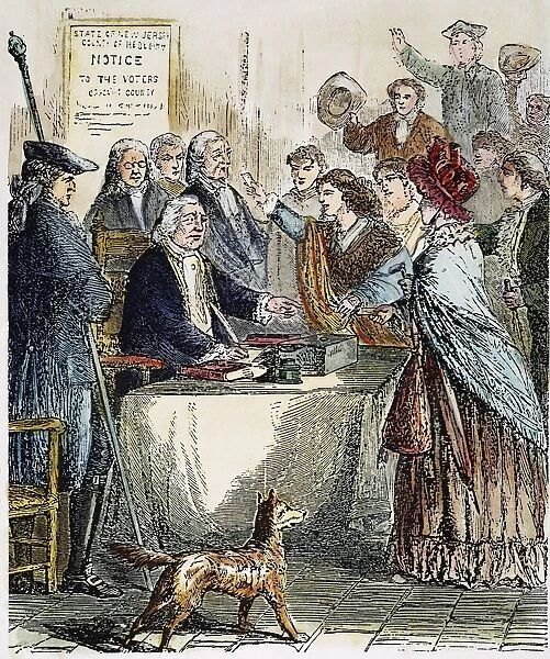 WOMEN VOTING, c1800. New Jersey women voting c1800. American engraving, 19th century