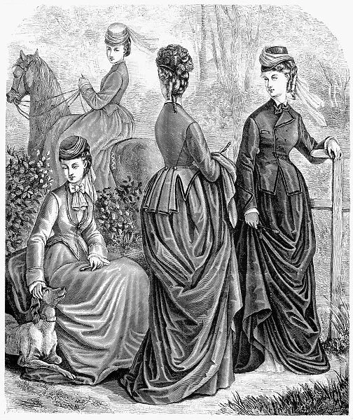 WOMENs FASHION, 1873. Riding Habit. Wood engraving, American, 1873