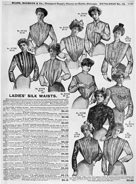 WOMENs FASHION, 1902. American advertisement, 1902, for womens shirtwaists, sold by Sears