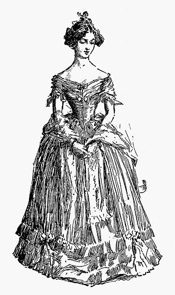 WOMENs FASHION. A fashionable lady of the early 19th century. Drawing, American, 1900