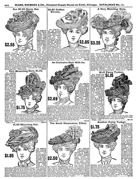 WOMENs HATS, 1902. From the mail-order catalog of Sears, Roebuck, & Co