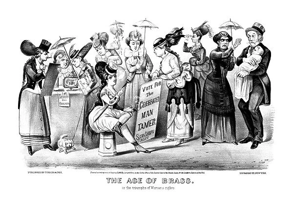 WOMENs RIGHTS CARTOON. Lithograph cartoon, 1869, by Currier & Ives