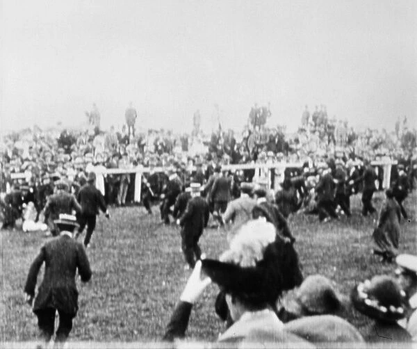 WOMENs RIGHTS: DERBY 1913. Crowd rushing onto the scene at the Epsom Derby moments