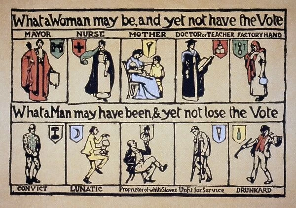 WOMENs RIGHTS. What a Woman may be and yet not have the Vote : English postcard, c1910