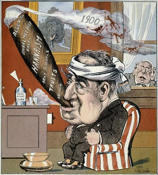 No Wonder He Was Ill. Mark Hanna watches the suffering President William McKinley. Cartoon by George Luks, c1899