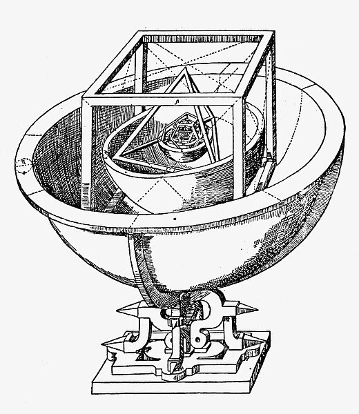 Woodcut from Keplers Mysterium Cosmographicum, Tubingen, Germany, 1596