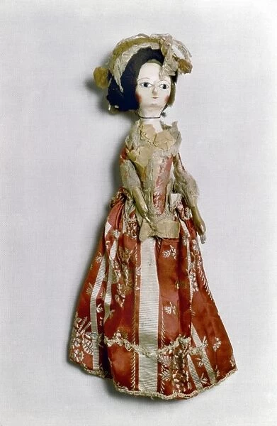 Wooden doll with silk dress, English, c1770