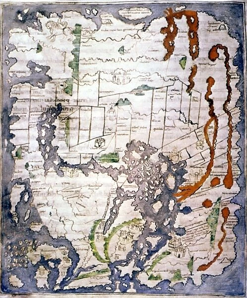 WORLD MAP, 11th CENTURY. The Cottonian or Anglo-Saxon World Map
