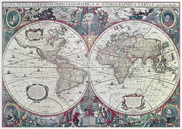 WORLD MAP, 1641. Engraved map of the world by Henricus Hondius, 1641