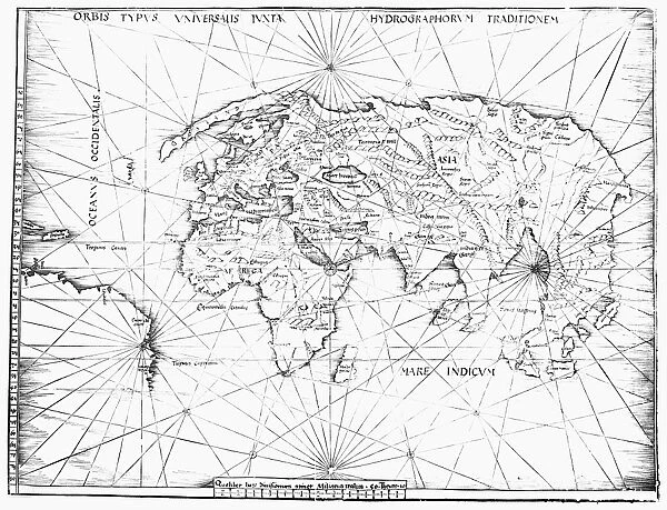 WORLD MAP, c1513. World map by Martin Waldseemuller, thought by some to have been