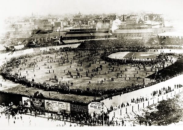 WORLD SERIES, 1903. View of the Huntington Avenue baseball grounds in Boston, Massachusetts, during the opening game of the first World Series, 1 October 1903, between the Boston Americans (later Red Sox) and the Pittsburgh Pirates