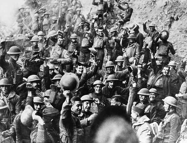 WORLD WAR I: ARMISTICE. American troops receive news of the armistice agreement