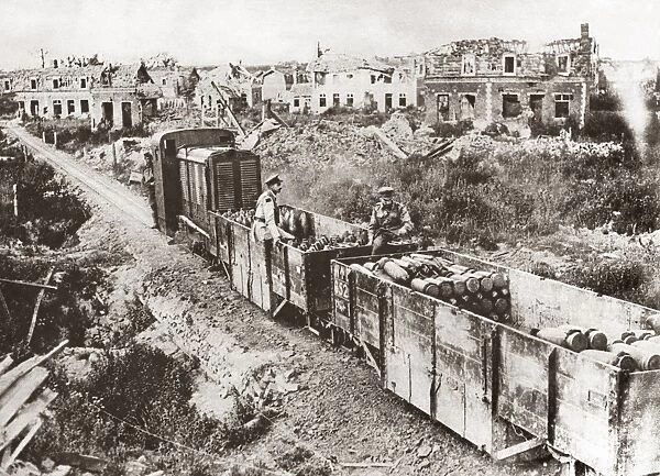 WORLD WAR I: ARMORED TRAIN. A Canadian armored train bearing ammunition to the