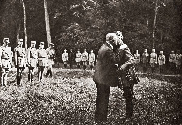 WORLD WAR I: BATON, 1918. French President Poincare presenting the Marshals Baton
