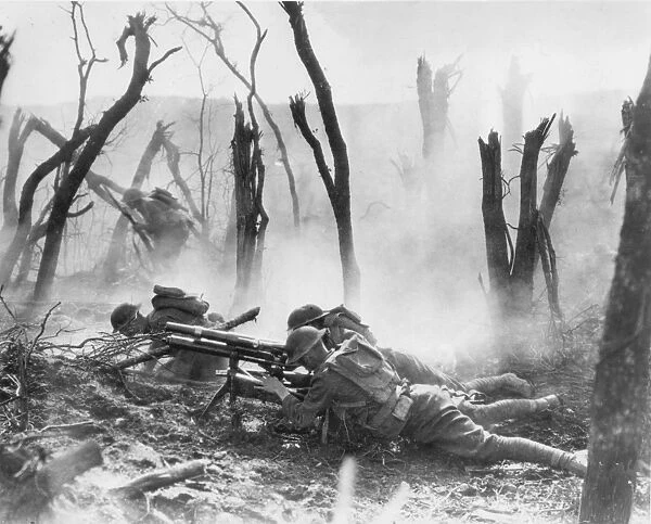 WORLD WAR I: BATTLEFIELD. Gun crew, Regimental HQ Co. 23rd Infantry, 2nd Division, firing a 37mm gun during an advance through Belleau Wood, France, June 1918