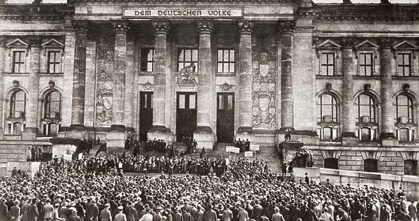 WORLD WAR I: BERLIN, 1919. Crowds assemble to protest the terms of the Treaty of