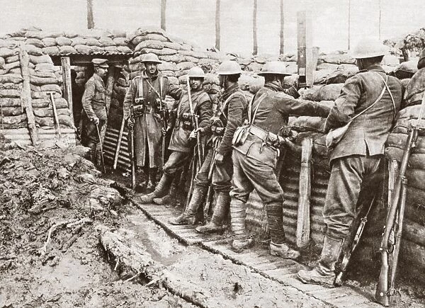 WORLD WAR I: CANADIANS. Canadian troops in a trench during World War I. Photograph