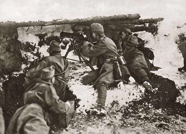 WORLD WAR I: CARPATHIANS. Austrian machine-gun squad in the Carpathian mountains