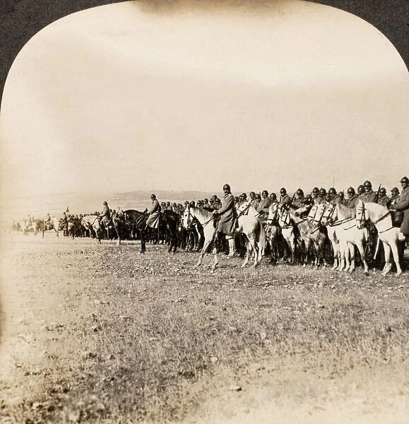 WORLD WAR I: CAVALRY. Stereograph view of Serbian Cavalry ready for battle on the