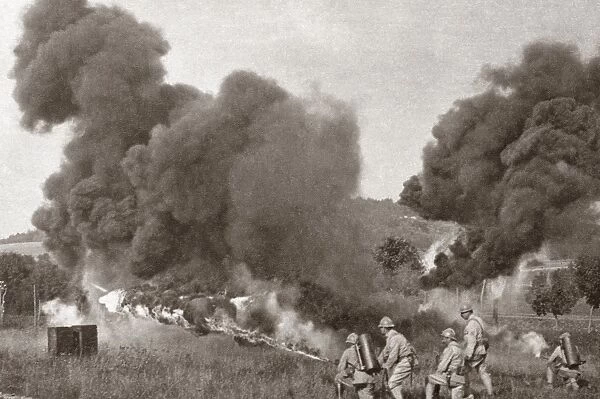 WORLD WAR I: FLAMETHROWER. Liquid fire being used on the west front to rout the