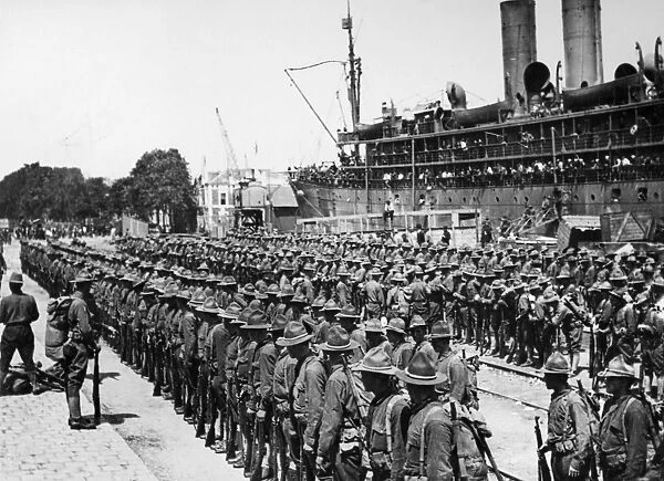 WORLD WAR I: FRANCE, c1917. American troops arriving at Saint Nazaire, France, during World War I